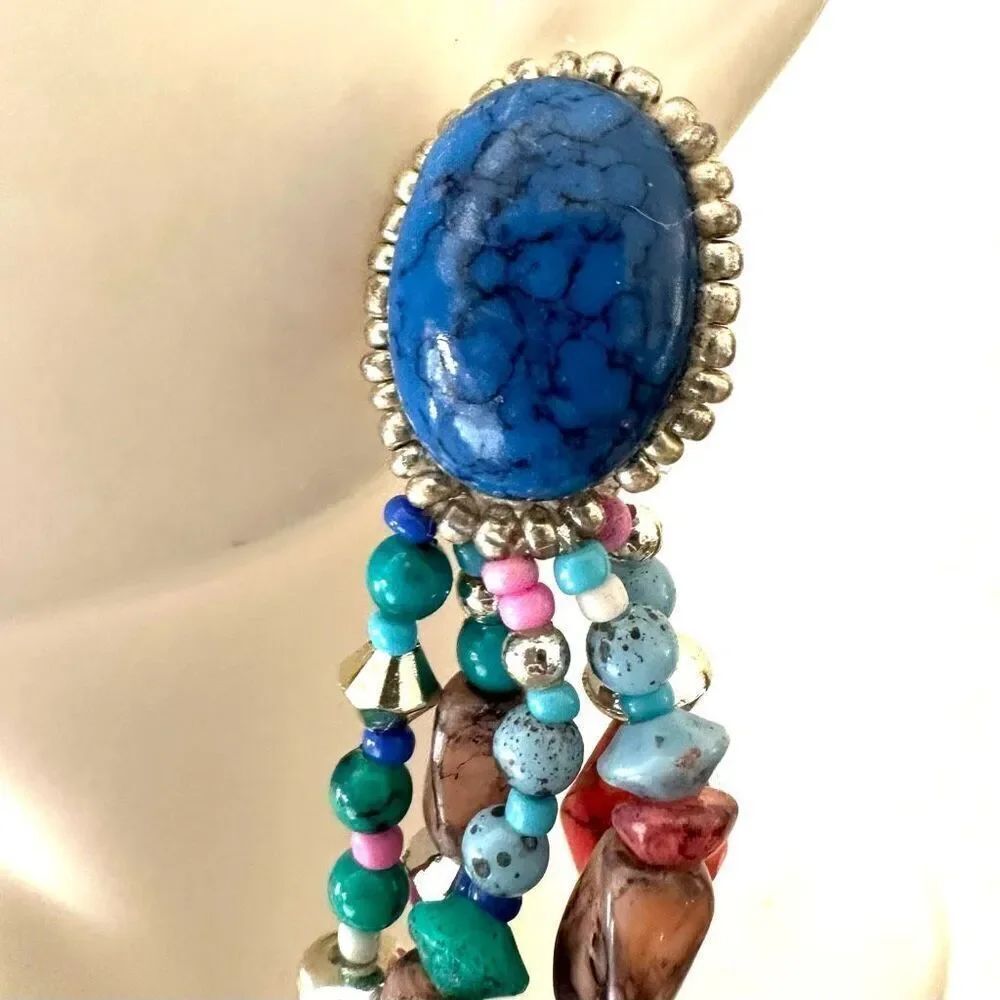 Blue beaded statement earrings - Picture 4 of 9